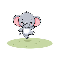 Cute Elephant Cartoon Vector Icon Illustration. Animal Icon Concept Isolated Premium Vector. Flat Cartoon Style, Dancing jumping elephant