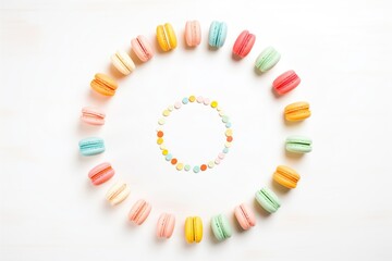macarons arranged as color wheel on white