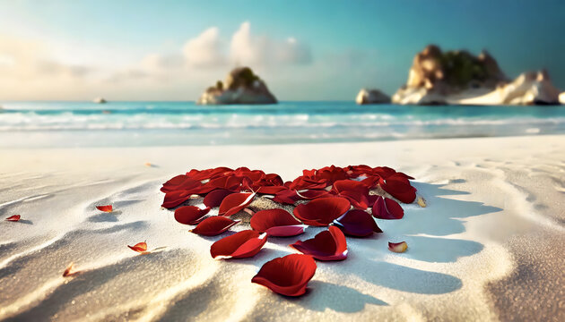 bl&uuml;tenherz, liebe, beach, strand, meer, ozean, neu, hinetrgrund, valentinskarte, konzept, romantisch, hochzeitsreise, reiseb&uuml;ro, flitterwochen, herz, rosen, reklame, werbung