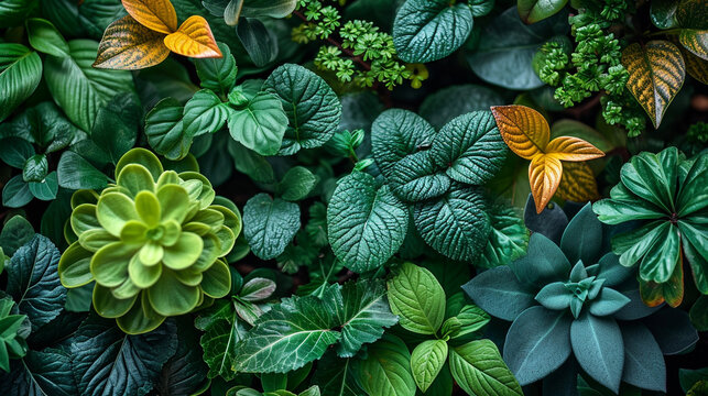 A mesmerizing close-up shot of ornamental plants with intricate and variegated leaves, their lush foliage arranged in an aesthetically pleasing manner, highlighting the natural bea
