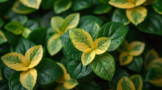 A mesmerizing close-up shot of ornamental plants with intricate and variegated leaves, their lush foliage arranged in an aesthetically pleasing manner, highlighting the natural bea