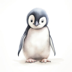 Small baby penguine on white background