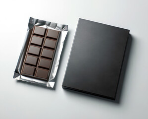 Luxury Dark Chocolate with Minimalist Packaging on White Background with Empty Space