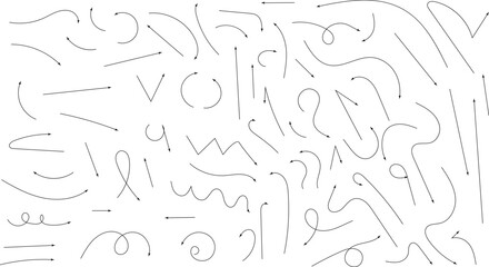 Vector hand drawn curved arrows. Zigzag arrow stripes. Doodle, sketch style. Isolated Vector illustration.