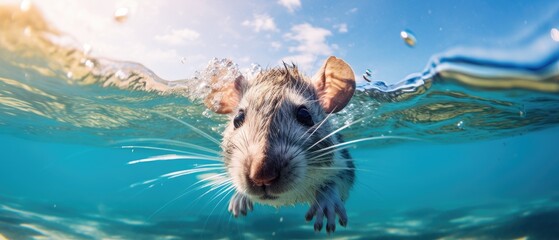 A close-up of a rat swimming underwater in the ocean, Ai Generated - obrazy, fototapety, plakaty