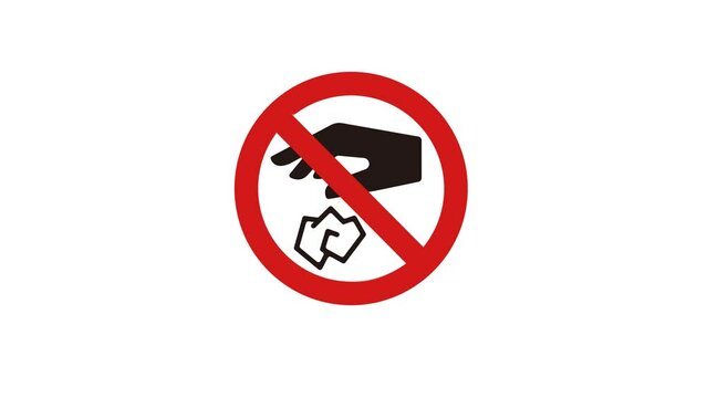 4K animation of NO LITTERING sign ( mov, transparent background )