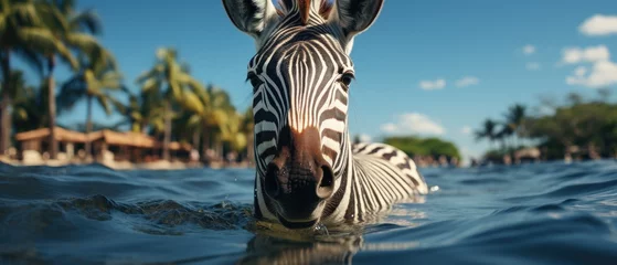 Foto op Canvas A zebra swimming across a river, Ai Generated © Crazy Juke