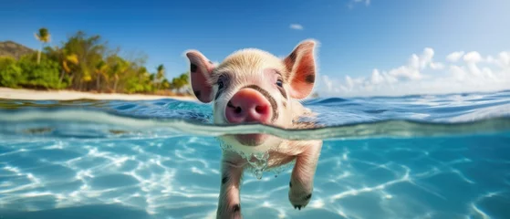 Foto op Canvas A close-up of a pig swimming in the water, Ai Generated © Crazy Juke