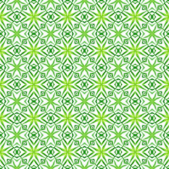 Tiled watercolor background. Green mind-blowing boho chic summer design. Textile ready fascinating print, swimwear fabric, wallpaper, wrapping. Hand painted tiled watercolor border.