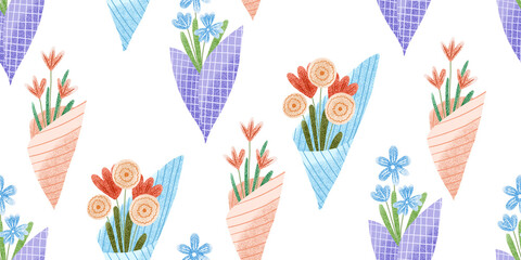 seamless spring pattern with bouquets of flowers. Simple flat illustration. Design for fashion , fabric, textile, wallpaper, wrapping and  prints