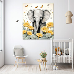 An enchanting nursery artwork with a baby elephant