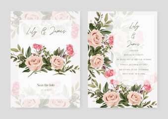Pink rose vector elegant watercolor wedding invitation floral design