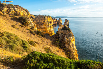 Ponta de Piedade, famous coastline and rock caves at Atlantic Ocean in Algarve, Portugal