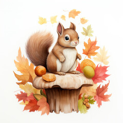 Fototapeta premium A charming nursery illustration of baby squirral