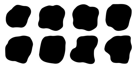 Liquid blob shapes, vector organic random forms, black fluid silhouette, simple smooth ink stain. Flat design elements. Vector illustration