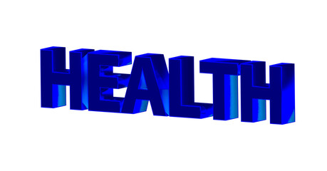 HEALTH - Gesundheit - blaue plakative 3D-Schrift, Sport, Wellness, Medikamente, Stress, Fitness, Freisteller, Rendering

