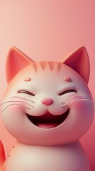 Close-up: happy cat head, cartoon, minimalism, 3D style, 3D render, HD, 8K, gradient background - generative ai