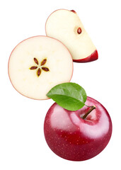 Red apple with leaves isolated