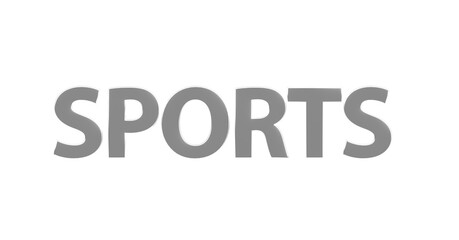 Sports - silberne plakative 3D-Schrift, Sport, Training, Fitness, Ausdauer, Freizeit, Fußball, Basketball, Laufen, Tennis, Schwimmen, Joggen, Yoga, Bodybuilding,  Radsport, Freisteller
