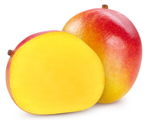 Fresh organic mango with leaves isolated on white background