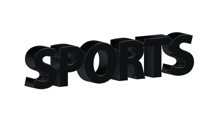 Sports - schwarze plakative 3D-Schrift, Sport, Training, Fitness, Ausdauer, Freizeit, Fußball, Basketball, Laufen, Tennis, Schwimmen, Joggen, Yoga, Bodybuilding,  Radsport, Freisteller
