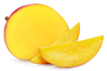 Fresh organic mango with leaves isolated on white background