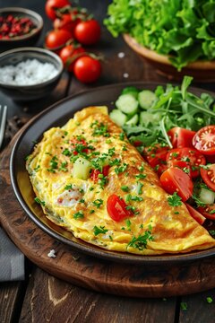 vegetarian omelet scrambled eggs with cheese and vegetables