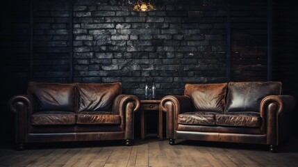 Worn-in leather sofas with a touch of patina, adding character to the living space.