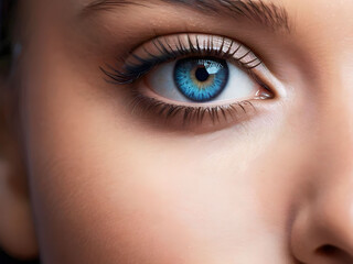 Obraz premium Close up shot of beautiful woman's blue eye with long eyelashes.