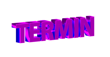 Termin - pinke plakative 3D-Schrift, Treffen, Meeting, Buchung, Arzttermin, Zeitslot, Planung, Online, Freisteller, Rendering
