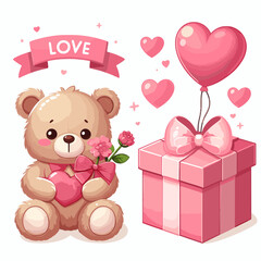cute bears with love pink cartoon vector illustration design and good for valentine day