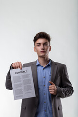 Contract affirmed, young professional's thumb signals satisfacti
