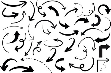 Black Curve Arrow Vector Illustration. curve arrows silhouettte set, Direction Indicators, Movement, Flow Symbols. Perfect for Web Design, Presentations, Infographics