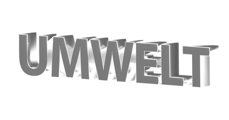 Umwelt - silberne plakative 3D-Schrift, Klimawandel, Recycling, Nachhaltigkeit, Natur, Naturschutz, Umweltverschmutzung, Greenwashing, Abfall, Renderin, Freisteller
