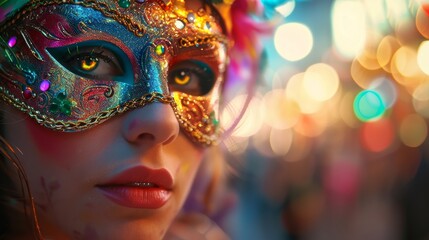 beautiful young woman dressed in carnival enjoying the party