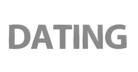 Dating, Partnersuche - silberne plakative 3D-Schrift, Liebe, Flirten, Liebesglück, Traumpartner, Affäre, kennenlernen, Singles, Treffen, Beziehung, Freundschaft
