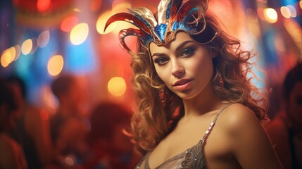 beautiful young woman dressed in carnival enjoying the party