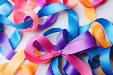 Foto op Plexiglas Colorful ribbons. World Cancer Day. National Cancer Survivors Day. World Autism Awareness Day. © Оксана Олейник
