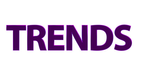 Trends - violette plakative 3D-Schrift, Innovation, Modern, Aktuell, Entwicklung, Forschung, Mode, Technologie, Rendering, gerendert, Freisteller, Alphakanal
