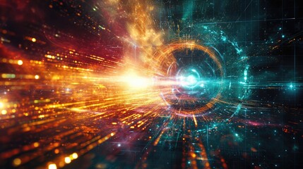 Obraz premium The cosmic dance of data within the celestial realms of cyberspace