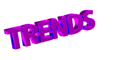 Trends - pinke plakative 3D-Schrift, Innovation, Modern, Aktuell, Entwicklung, Forschung, Mode, Technologie, Rendering, gerendert, Freisteller, Alphakanal
