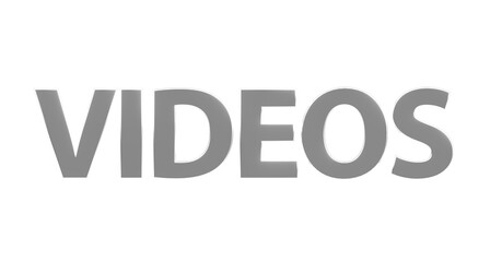 Videos, Filme, Kino, Erinnerungen, Trailer, Unterhaltung, Streaming - silberne plakative 3D-Schrift, Freisteller, Rendering