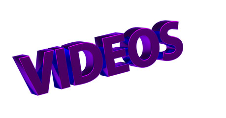 Videos, Filme, Kino, Erinnerungen, Trailer, Unterhaltung, Streaming - violette plakative 3D-Schrift, Freisteller, Rendering