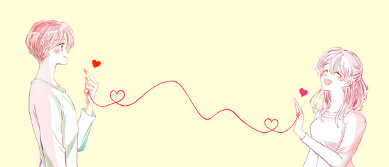 運命の赤い糸で結ばれた向かい合う男女