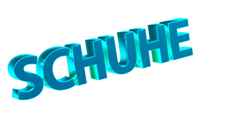 Schuhe - metallische hellblaue plakative 3D-Schrift, , Schuhgeschäft, Trend, Mode, Sneaker, Stiefel, Sandalen, Sportschuhe, Freisteller, Rendering
