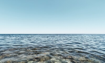 Tranquil Sea Horizon with Clear Blue Skies and Gentle Waves