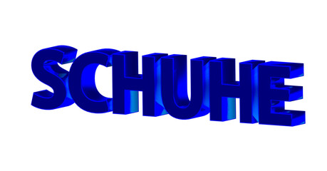 Schuhe - blaue plakative 3D-Schrift, , Schuhgeschäft, Trend, Mode, Sneaker, Stiefel, Sandalen, Sportschuhe, Freisteller, Rendering
