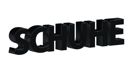 Schuhe - schwarze plakative 3D-Schrift, , Schuhgeschäft, Trend, Mode, Sneaker, Stiefel, Sandalen, Sportschuhe, Freisteller, Rendering
