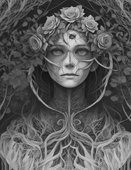 Fototapeta premium Surreal portraits,flower style, monochrome,lith printing