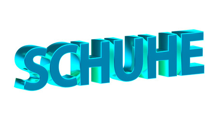 Schuhe - metallische hellblaue plakative 3D-Schrift, , Schuhgeschäft, Trend, Mode, Sneaker, Stiefel, Sandalen, Sportschuhe, Freisteller, Rendering
